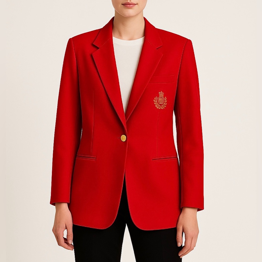 VGT Herman Geist Red 100% Wool Gold Logo Patch Blazer JAcket